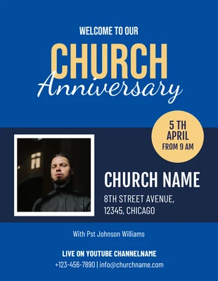 Free  Template: Blue Modern Church Anniversary Flyer