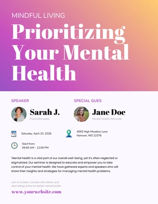 Free  Template: ملصق حديث للتوعية بالصحة العقلية باللون الوردي
