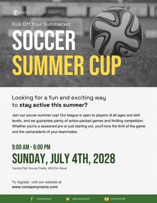 Free  Template: Beige und Grün Fußball Sommer Cup Poster