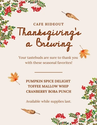 Free  Template: Affiche de brassage de Thanksgiving d'illustration classique beige