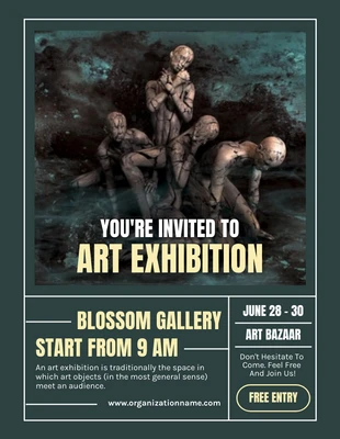Free  Template: Poster dell'evento della mostra d'arte moderna in grassetto verde scuro