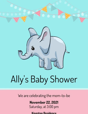 premium  Template: Invito per baby shower a forma di elefante