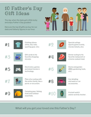 business  Template: Infografía de la lista de 10 ideas de regalo para el Día del Padre