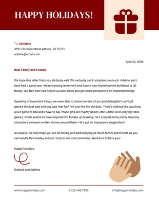 Free  Template: Cream And Red Simple Business Illustration Happy Holidays Letterhead