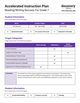 Free  Template: Accelerated Instruction Plan Template