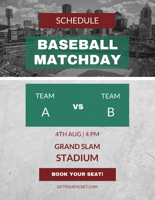 Free  Template: Rot-grüne Baseball-Spielplan-Plakatvorlage
