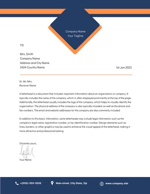Free  Template: White And Navy Modern Business Company Letterhead Template