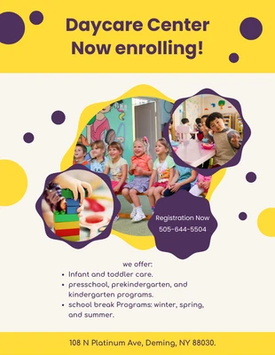 Free  Template: Purple And Yellow Daycare Flyer