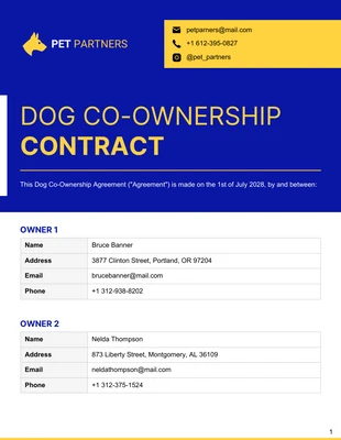 Free  Template: Plantilla de contrato de co-propietarios de perros