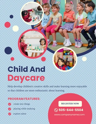 Free  Template: Blue And Red Polka Dot Simple Daycare Flyer