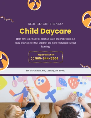 Free  Template: PurPle And Orange Simple Daycare Flyer