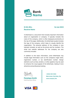Free  Template: Bianco e verde Semplice modello di carta intestata di banca professionale