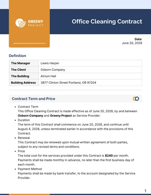 business  Template: Plantilla de contrato de limpieza de oficinas