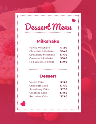 Free  Template: Menu de desserts photo simple magenta