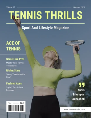 premium  Template: Copertina di una rivista sportiva minimalista di tennis verde
