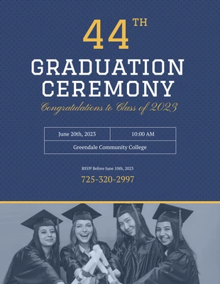 Cartel de ceremonia de graduación azul oscuro y amarillo