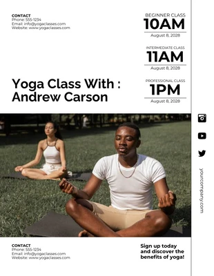 Free  Template: Plantilla blanca minimalista para póster de horario de clases de yoga