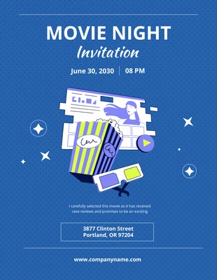 Blue Minimalist Cinema Movie Night Invitation