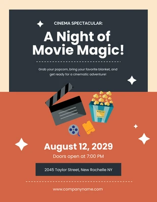 Free  Template: Invitation Orange et Black Line Cinema Movie Night