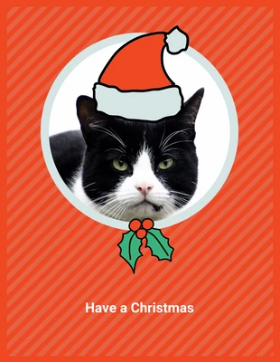 Free  Template: Funny Simple Cat Christmas Card