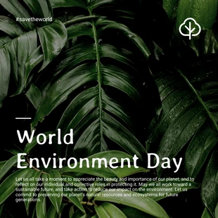 Free  Template: Bannière Instagram de la Journée mondiale de l'environnement, vert foncé, moderne et classique