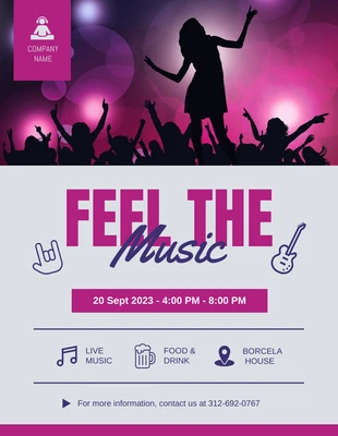 Free  Template: Gris claro Modern Feel The Music Flyer