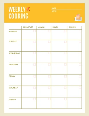 Free  Template: Yellow and Beige Weekly Cooking List