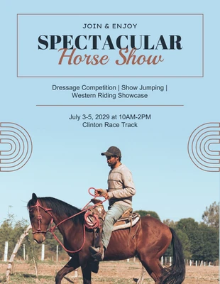 Free  Template: Light Blue Simple Photo Horse Show Poster