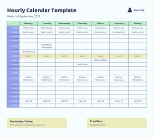 Free  Template: Modèle de calendrier horaire