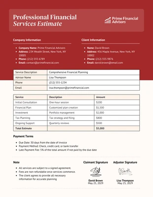 premium  Template: Modèle d'estimation de services financiers professionnels