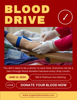 Free  Template: ملصق اليوم العالمي للمتبرعين بالدم باللونين الأحمر والأصفر