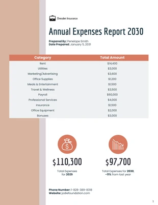 Free  Template: Plantilla de informe de gastos anual.