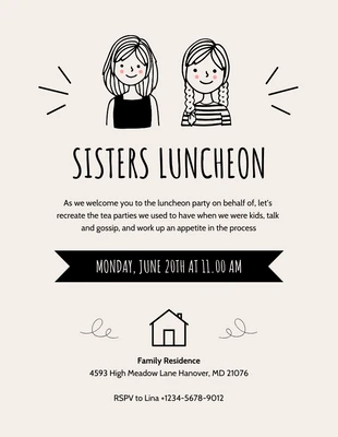 Free  Template: Beige e nero semplice illustrazione sorella pranzo invito