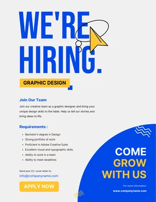 Free  Template: Yellow and Blue Now Hiring Poster