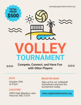Free  Template: Flyer du tournoi de volley-ball beige et ludique