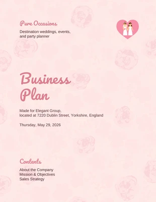 Free  Template: Pink Wedding Business Plan