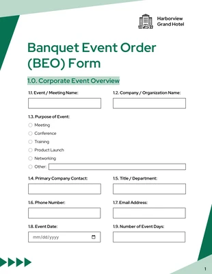 premium accessible and interactive Template: Banquet Event Order Form Template