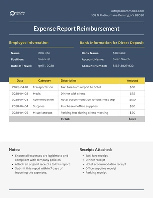 Free  Template: Expense Report Reimbursement Template