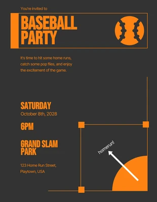 Simple Dark Orange Baseball Party Invitation