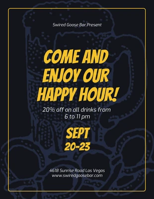 Black Minimalist Happy Hour Bar Flyer