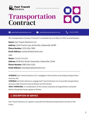 business  Template: Transportation Contract Template