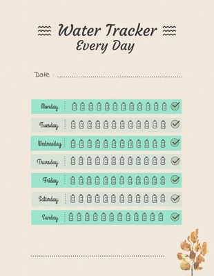 Free  Template: Simple Water Tracker Chocolate Schedule Every Day Template