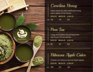 Free  Template: Menu de bebidas para chá