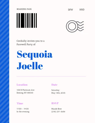 Free  Template: Cream Blue and Pink Boarding Pass Invitation Letter