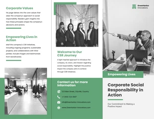Free  Template: كتيب مسؤولية الشركات ذو التصميم البسيط الحديث ثلاثي الطيات باللون الأخضر