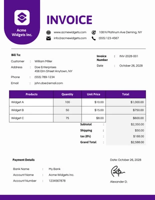 Free  Template: Purple and White Simple Commercial Invoice