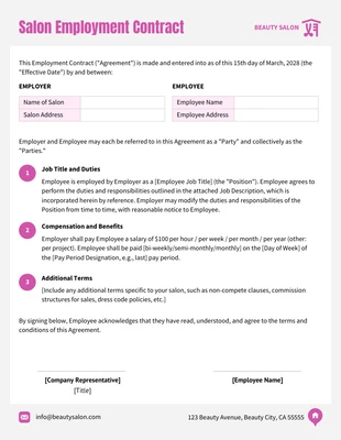Free  Template: Salon Employment Contract Template