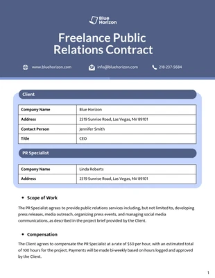 premium  Template: Modello di contratto per pubbliche relazioni freelance