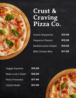 premium  Template: قائمة بيتزا باللون الرمادي الداكن