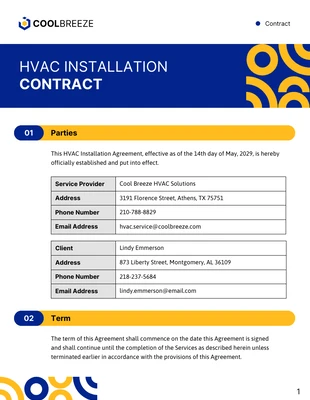 business  Template: Modelo de contrato de instalação de HVAC